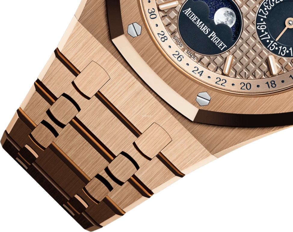 Audemars Piguet,Royal Oak 41mm,41mm,Pink Gold,Rose Gold,Blue,Automatic,Moonphase,Perpetual Calendar,Annual Calendar,Month,40hours,In-house Caliber,26584OR,26584OR.OO.1220OR.01