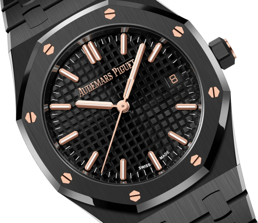 Audemars Piguet,Royal Oak 34mm,34mm,Ceramic,Rose,Black,Automatic,Day,50hours,77350CE,77350CE.OO.1266CE.01.A 50th