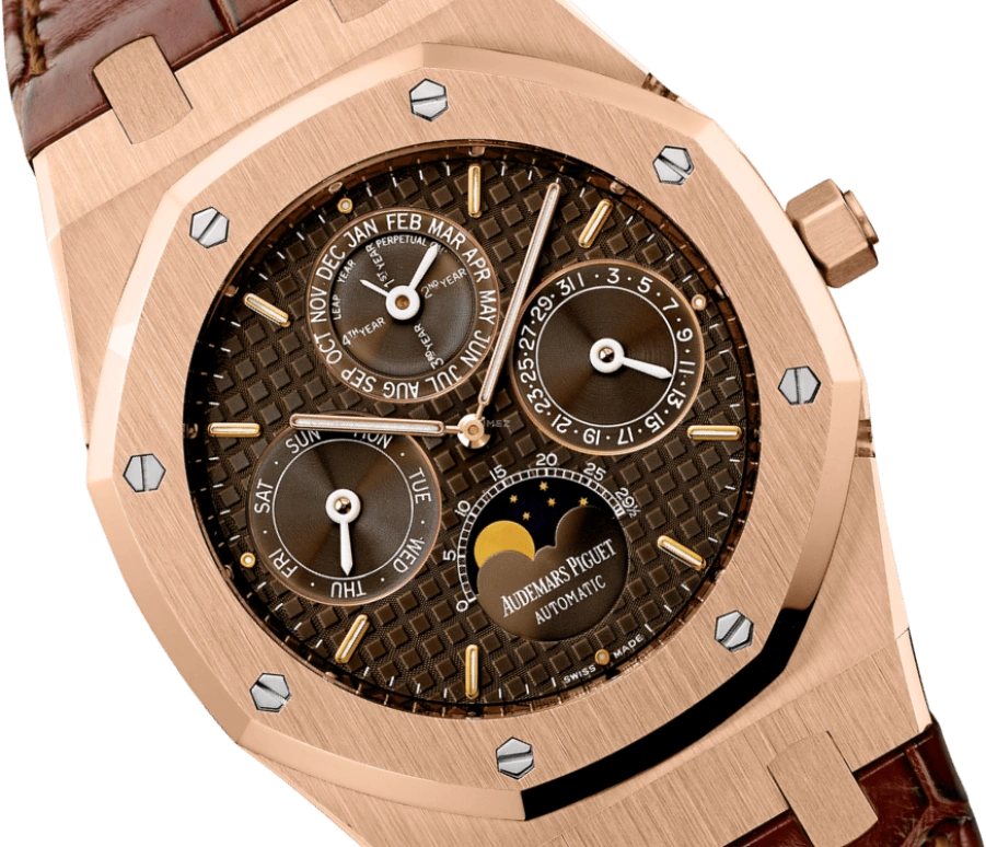 Audemars Piguet,Royal Oak 39mm,39mm,Pink Gold,Brown,Automatic,Moonphase,Perpetual Calendar,Leap Year,Month,40hours,In-house Caliber,26252OR,26252OR.OO.D092CR.01