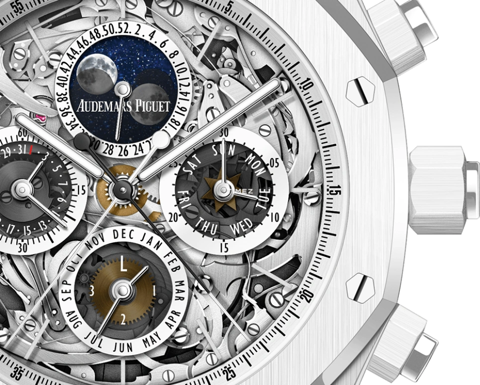 Audemars Piguet,Royal Oak 44mm,44mm,Ceramic,Skeleton,Silver White,Automatic,Chronograph,Moonphase,Perpetual Calendar,Leap Year,45hours,In-house Caliber,26605CB,26605CB.OO.1248CB.01