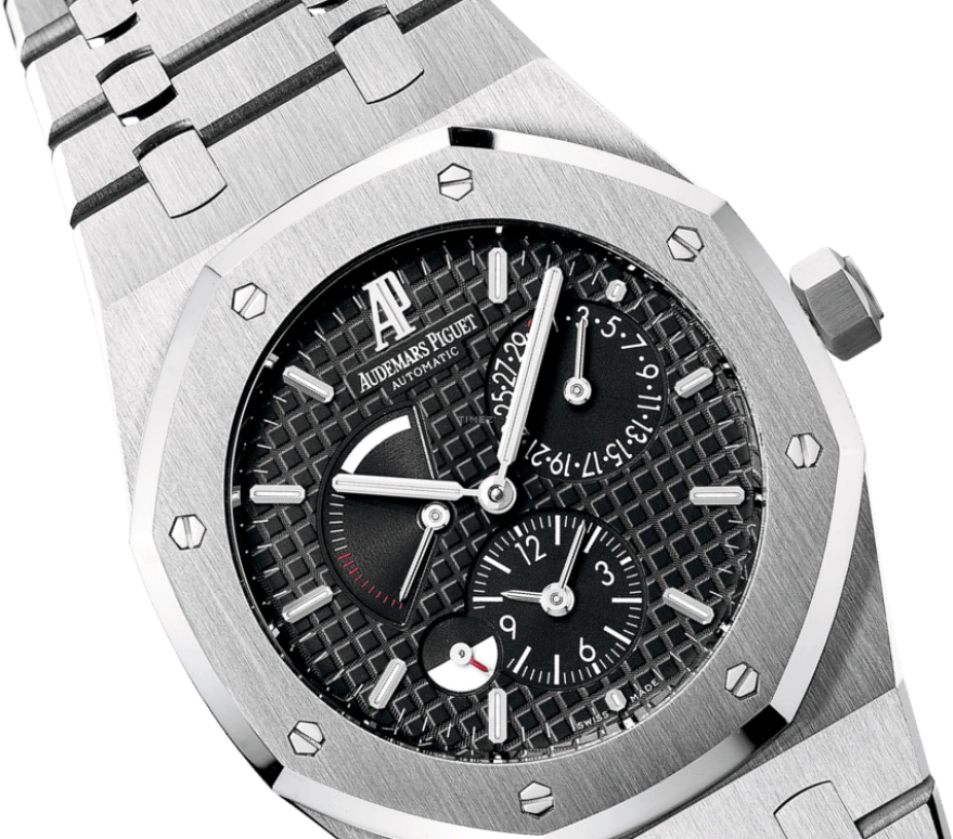 Audemars Piguet,Royal Oak 39mm,39mm,Stainless Steel,Black,Automatic,Day,Power Reserve Indicator,Dule Time,Day / Night Indication,38hours,In-house Caliber,26120ST,26120ST.OO.1220ST.03