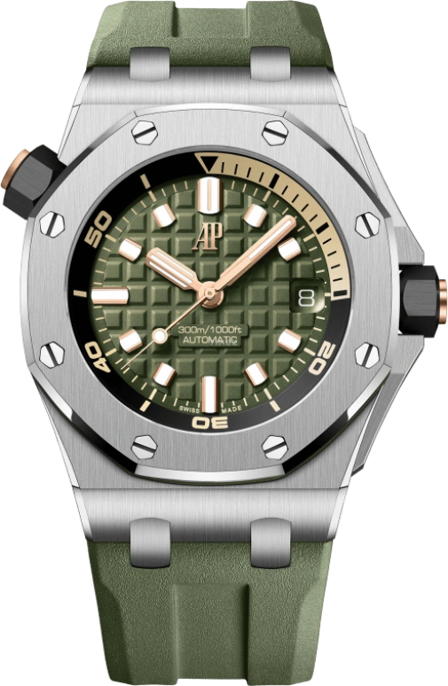 Audemars Piguet,Royal Oak Offshore 42mm,42mm,Stainless Steel,Pink Gold,Ceramic,Green,Automatic,Day,60hours,Wang Chang,15720ST,15720ST.OO.A052CA.01
