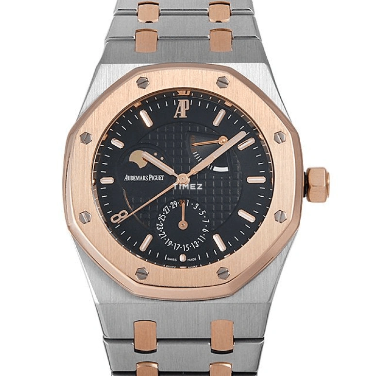 Audemars Piguet,Royal Oak 39mm,39mm,Rose Gold,Stainless Steel,Black,Automatic,Moonphase,Day,Power Reserve Indicator,26168SR,26168SR.OO.1220SR.01