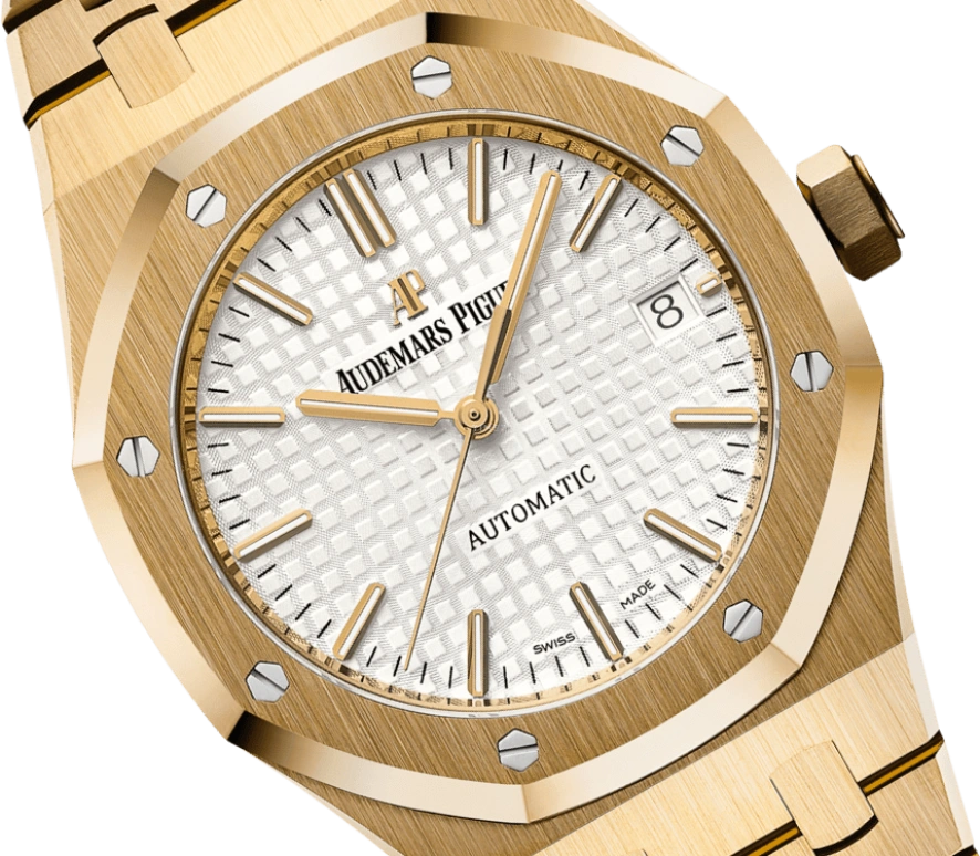Audemars Piguet,Royal Oak 37mm,37mm,Yellow Gold,Silver,White,Silver White,Automatic,Day,60hours,15450BA,15450BA.OO.1256BA.01