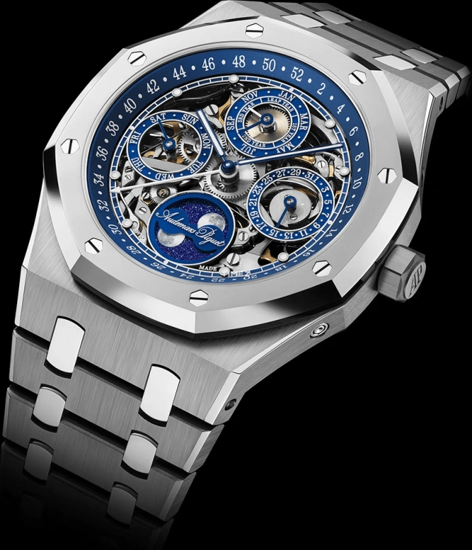 Audemars Piguet,Royal Oak 41mm,41mm,Titanium,Blue,Automatic,Moonphase,Perpetual Calendar,Leap Year,Month,40hours,In-house Caliber,26585XT,26585XT.OO.1220XT.01