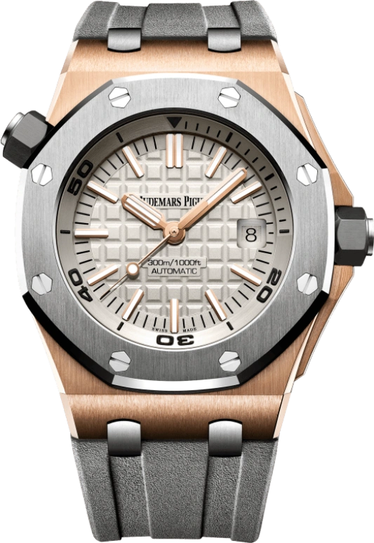 Audemars Piguet,Royal Oak Offshore 42mm,42mm,Pink Gold,Titanium,White,Silver,Automatic,Day,60hours,15711OI,15711OI.OO.A006CA.01