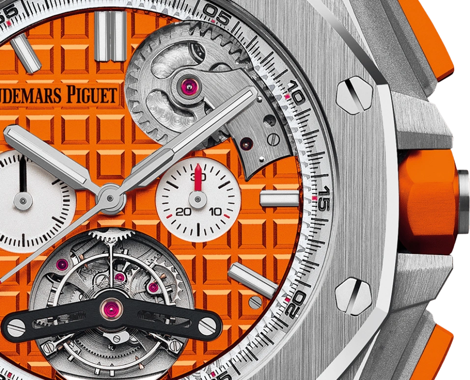 Audemars Piguet,Royal Oak Offshore 44mm,44mm,Stainless Steel,Orange,Automatic,Chronograph,Tourbillon,26540ST,26540ST.OO.A070CA.01