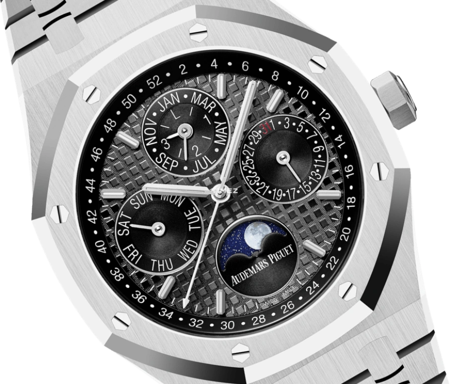Audemars Piguet,Royal Oak 41mm,41mm,White Gold,Black,Automatic,Moonphase,Perpetual Calendar,Leap Year,Month,Sapphire,Crystal Glass,Octagon,26607BC,26607BC.OO.1220BC.02