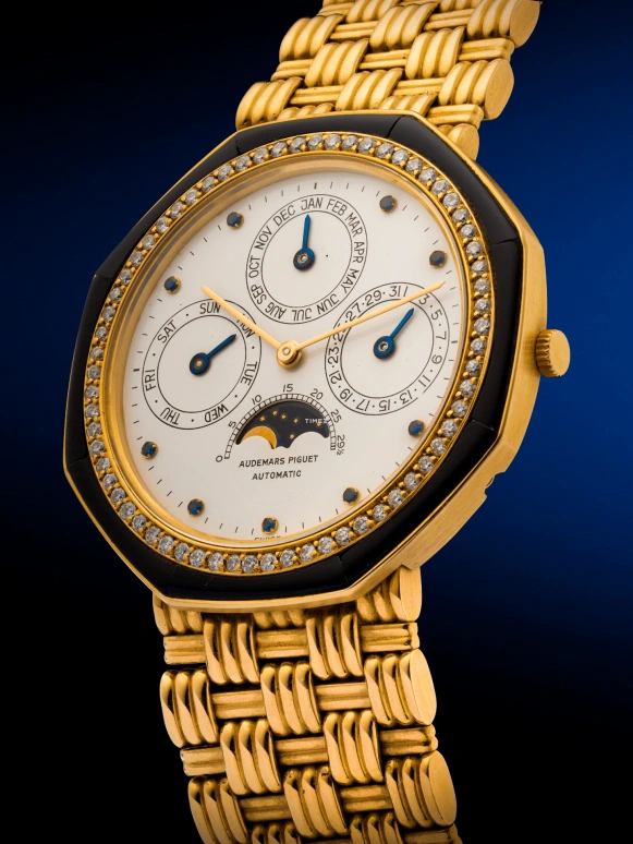 Audemars Piguet,Other 38mm,38mm,Yellow Gold,White,Automatic,Moonphase,Perpetual Calendar,Month,Date,Sapphire,Crystal Glass,Octagon,5551BA ONYX
