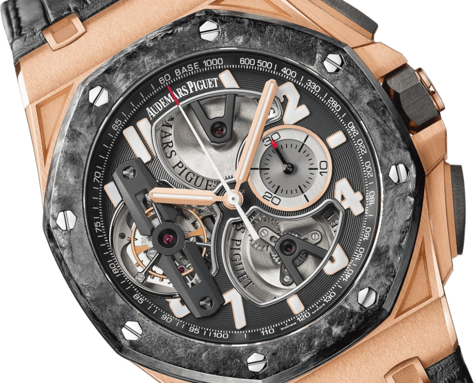 Audemars Piguet,Royal Oak Offshore 44mm,44mm,Pink Gold,Ceramic,Carbon,Black,Handwound,Chronograph,Tourbillon,26288OF,26288OF.OO.D002CR.01