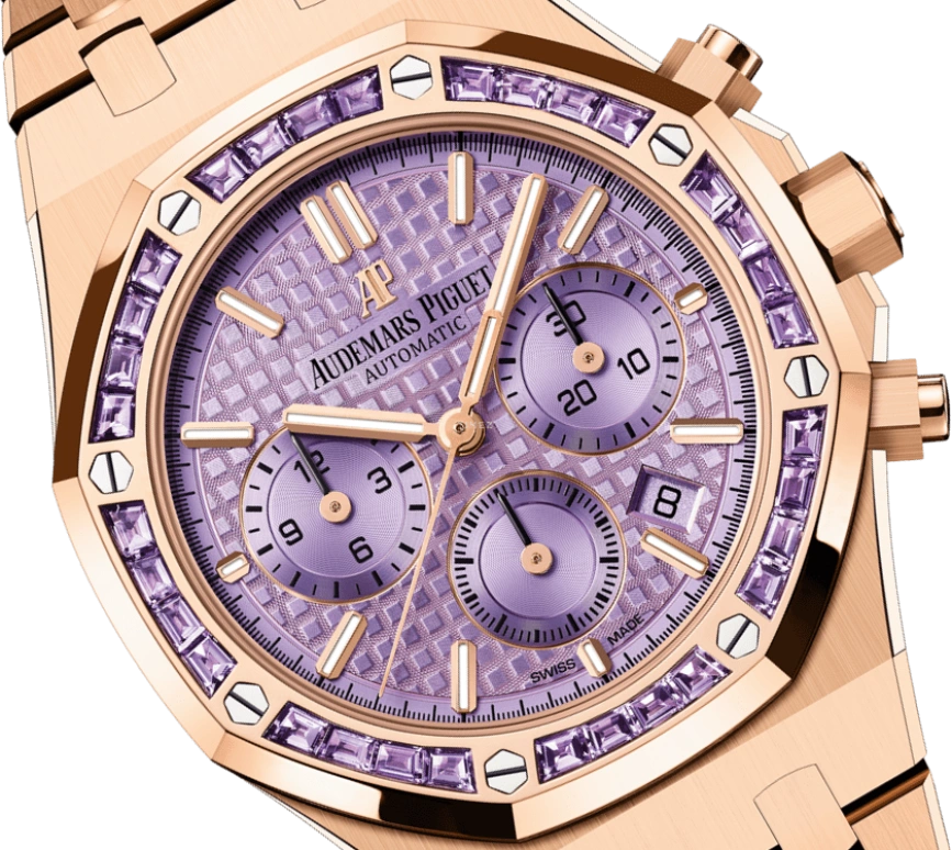 Audemars Piguet,Royal Oak 38mm,38mm,Pink Gold,Purple,Automatic,Chronograph,Day,Jacques Bermon Webster II,sfera ebbasta,Travis Scott,La Flame,26319OR,26319OR.AY.1256OR.01