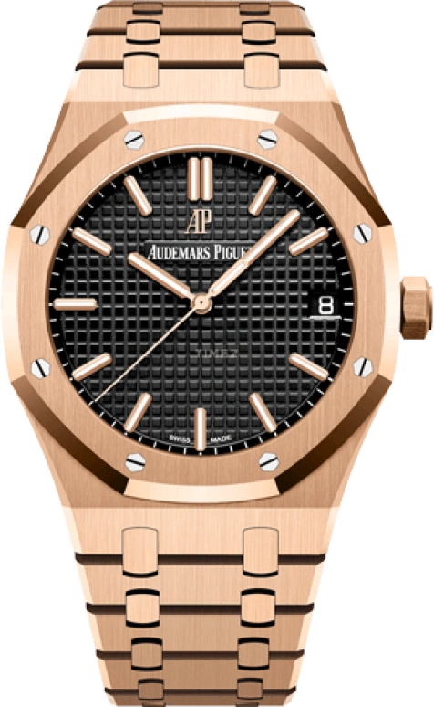 Audemars Piguet,Royal Oak 41mm,41mm,Pink Gold,Black,Automatic,Day,70hours,15500OR,15500OR.OO.1220OR.01