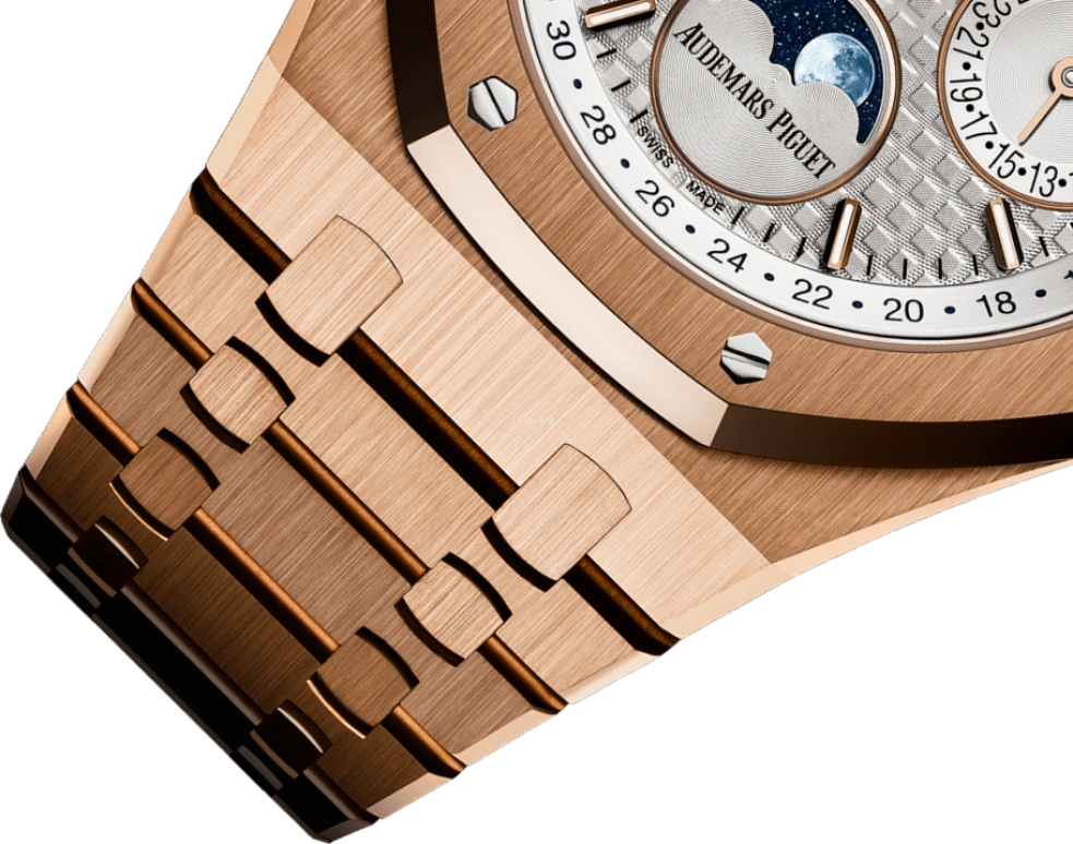 Audemars Piguet,Royal Oak 41mm,41mm,Pink Gold,Silver,White,Automatic,Moonphase,Perpetual Calendar,Leap Year,Month,40hours,In-house Caliber,Karim Benzema,26574OR,26574OR.OO.1220OR.01