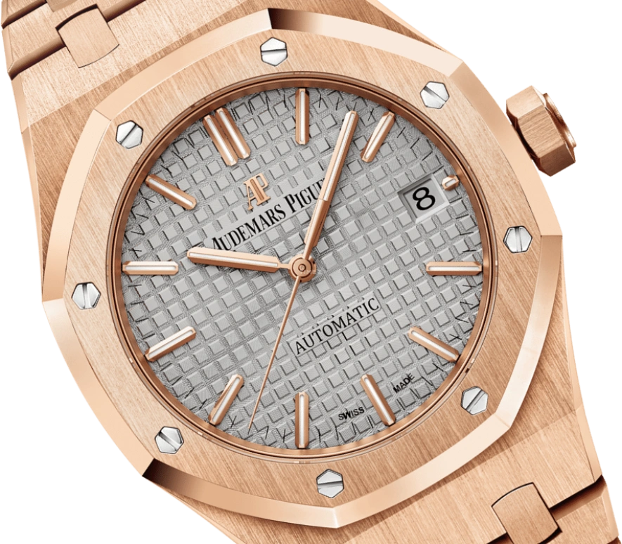 Audemars Piguet,Royal Oak 37mm,37mm,Pink Gold,Grey,Automatic,Day,60hours,15450OR,15450OR.OO.1256OR.01