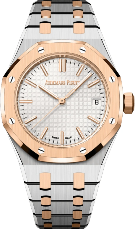 Audemars Piguet,Royal Oak 37mm,37mm,Pink Gold,Stainless Steel,Silver,White,Silver White,Automatic,Day,60hours,15550SR,15550SR.OO.1356SR.01 50th