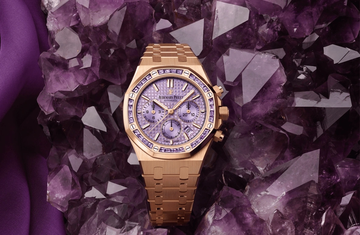 Audemars Piguet,Royal Oak 38mm,38mm,Pink Gold,Purple,Automatic,Chronograph,Day,Jacques Bermon Webster II,sfera ebbasta,Travis Scott,La Flame,26319OR,26319OR.AY.1256OR.01