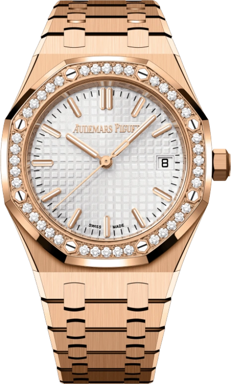 Audemars Piguet,Royal Oak 34mm,34mm,Rose Gold,Silver,White,Automatic,Day,50hours,77451OR,77451OR.ZZ.1361OR.01