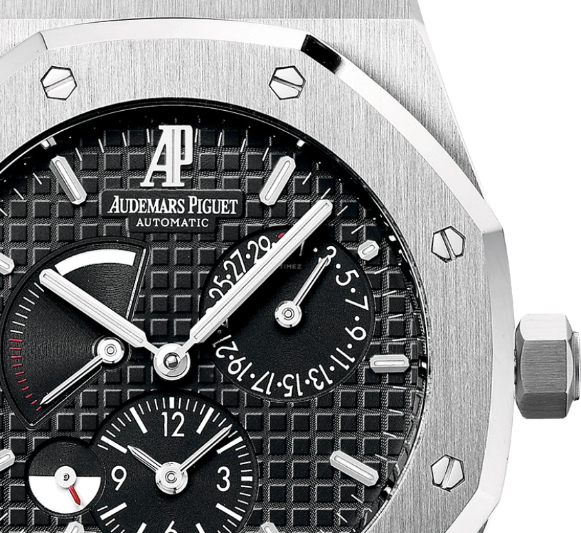 Audemars Piguet,Royal Oak 39mm,39mm,Stainless Steel,Black,Automatic,Day,Power Reserve Indicator,Dule Time,Day / Night Indication,38hours,In-house Caliber,26120ST,26120ST.OO.1220ST.03