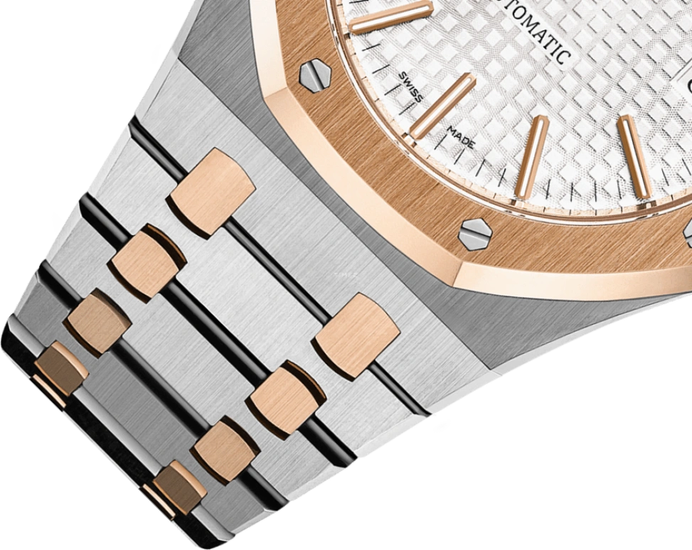 Audemars Piguet,Royal Oak 41mm,41mm,Rose Gold,Stainless Steel,Silver,White,Automatic,Day,60hours,15400SR,15400SR.OO.1220SR.01
