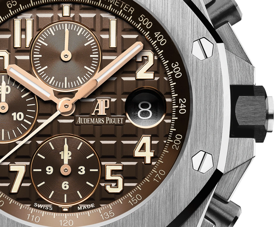 Audemars Piguet,Royal Oak Offshore 42mm,42mm,Ceramic,Stainless Steel,Brown,Automatic,Chronograph,Day,26470ST,26470ST.OO.A820CR.01