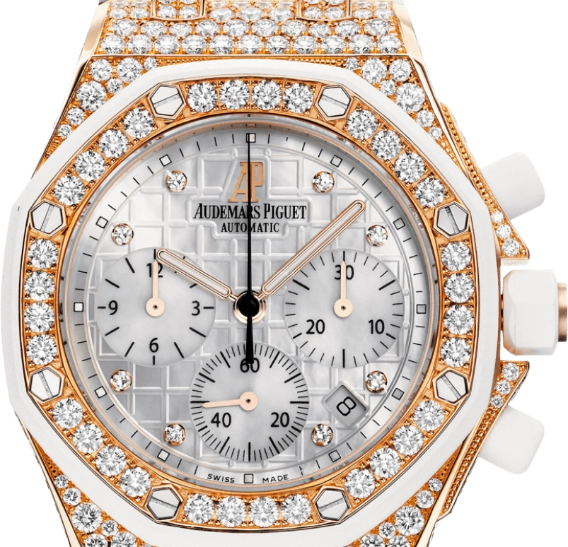 Audemars Piguet,Royal Oak Offshore 37mm,37mm,Pink Gold,Rubber,Silver,White,Automatic,Chronograph,Day,26092OK,26092OK.ZZ.D010CA.01