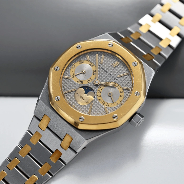 Audemars Piguet,Royal Oak 36mm,36mm,Stainless Steel,Yellow Gold,Grey,Automatic,Moonphase,Date,Day,25594SA