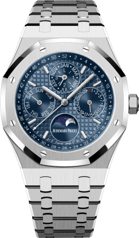 Audemars Piguet,Royal Oak 41mm,41mm,Stainless Steel,Blue,Automatic,Moonphase,Perpetual Calendar,Leap Year,Month,40hours,In-house Caliber,26574ST,26574ST.OO.1220ST.03