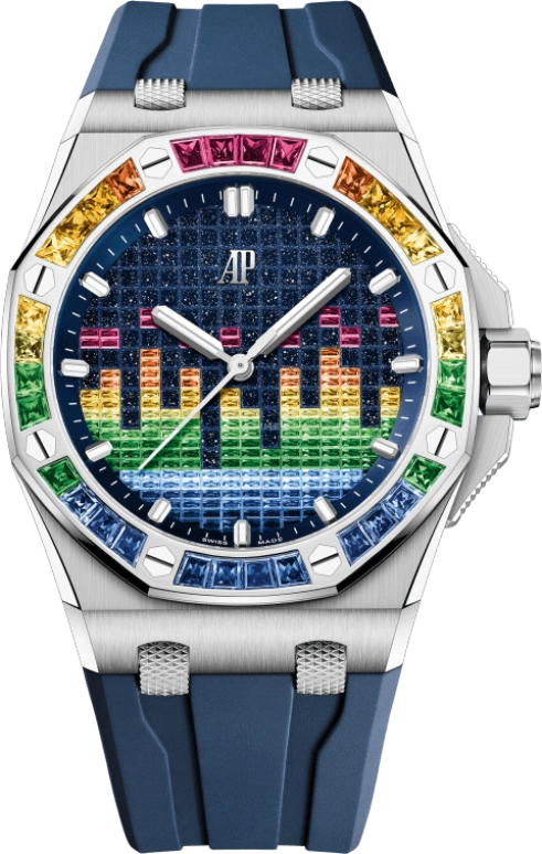 Audemars Piguet,Royal Oak Offshore 43mm,43mm,White Gold,Multi-Color,Orange,Blue,Green,Automatic,70hours,In-house Caliber,Anton Zaslavski,John Mayer,Zedd,15601BC,15601BC.YY.D343CA.01
