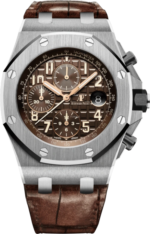Audemars Piguet,Royal Oak Offshore 42mm,42mm,Ceramic,Stainless Steel,Brown,Automatic,Chronograph,Day,26470ST,26470ST.OO.A820CR.01