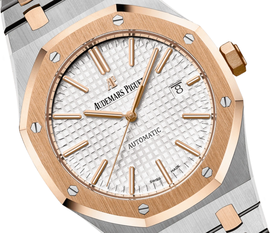 Audemars Piguet,Royal Oak 41mm,41mm,Rose Gold,Stainless Steel,Silver,White,Automatic,Day,60hours,15400SR,15400SR.OO.1220SR.01