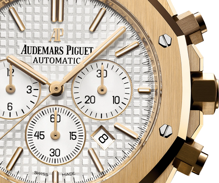 Audemars Piguet,Royal Oak 41mm,41mm,Yellow Gold,Silver,White,Silver White,Automatic,Chronograph,Day,26320BA,26320BA.OO.1220BA.01