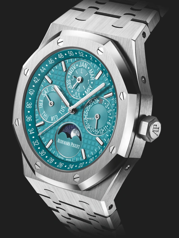 Audemars Piguet,Royal Oak 41mm,41mm,Stainless Steel,Turquoise,Automatic,Moonphase,Perpetual Calendar,Leap Year,Month,40hours,In-house Caliber,26613ST,26613ST.OO.1220ST.01