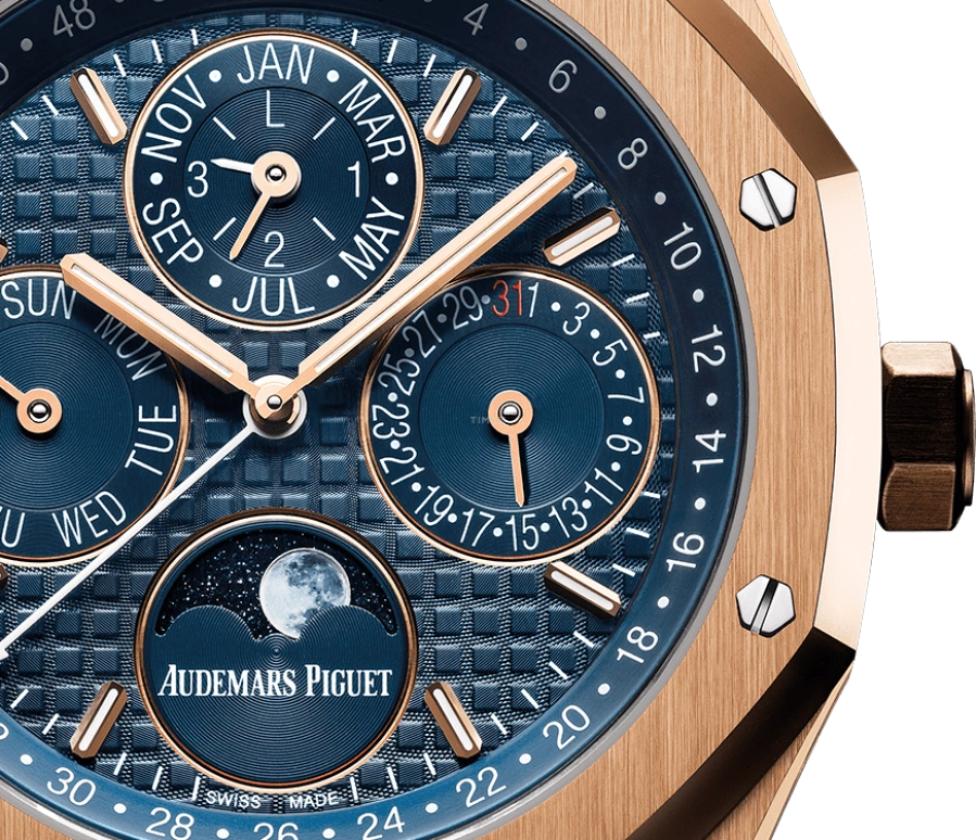 Audemars Piguet,Royal Oak 41mm,41mm,Rose Gold,Blue,Automatic,Moonphase,Perpetual Calendar,Leap Year,Month,40hours,In-house Caliber,26574OR,26574OR.OO.1220OR.02