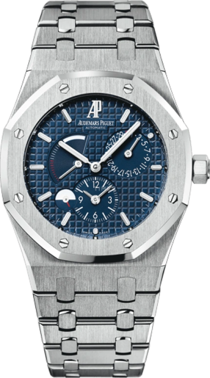 Audemars Piguet,Royal Oak 39mm,39mm,Stainless Steel,Blue,Automatic,Day,Power Reserve Indicator,Dule Time,Day / Night Indication,38hours,In-house Caliber,26120ST,26120ST.OO.1220ST.02