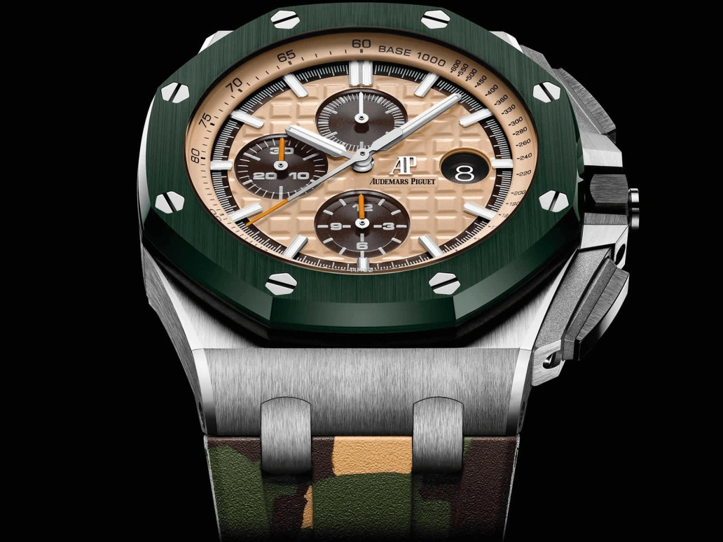 Audemars Piguet,Royal Oak Offshore 44mm,44mm,Stainless Steel,Beige,Yellow,Automatic,Chronograph,Day,26400SO,26400SO.OO.A052CA.01