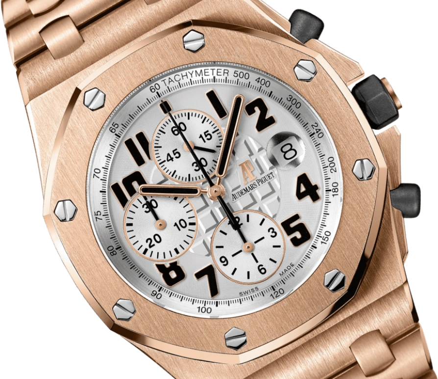 Audemars Piguet,Royal Oak Offshore 42mm,42mm,Pink Gold,Silver,White,Automatic,Chronograph,Day,26170OR,26170OR.OO.1000OR.01