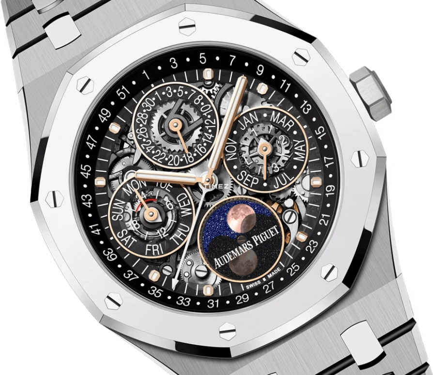 Audemars Piguet,Royal Oak 41mm,41mm,Titanium,Silver,Automatic,Moonphase,Perpetual Calendar,Leap Year,Month,55hours,In-house Caliber,26685XT,26685XT.OO.1320XT.01