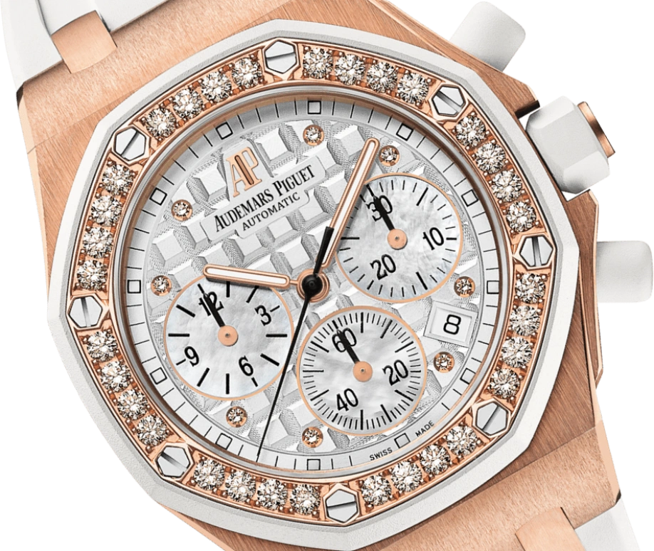 Audemars Piguet,Royal Oak Offshore 37mm,37mm,Pink Gold,Rubber,White,Silver,Automatic,Chronograph,Day,26048OK,26048OK.ZZ.D010CA.01