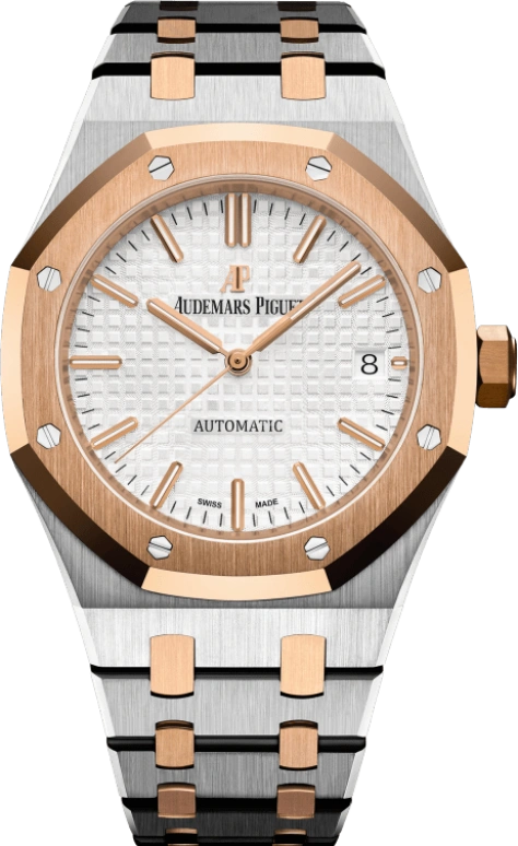 Audemars Piguet,Royal Oak 37mm,37mm,Rose Gold,Stainless Steel,Silver,White,Automatic,Day,60hours,15450SR,15450SR.OO.1256SR.01