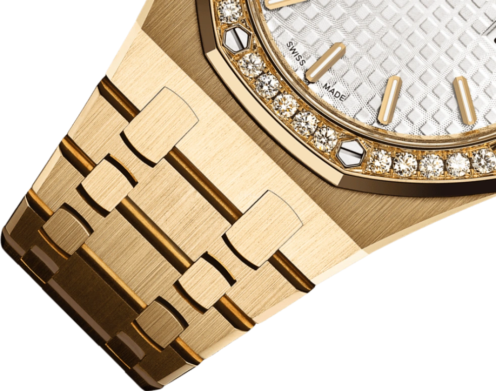 Audemars Piguet,Royal Oak 33mm,33mm,Yellow Gold,Silver,White,Quartz,Day,In-house Caliber,67651BA,67651BA.ZZ.1261BA.01