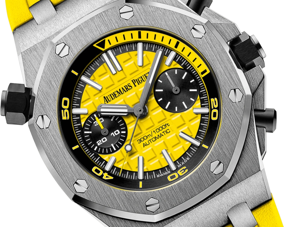 Audemars Piguet,Royal Oak Offshore 42mm,42mm,Stainless Steel,Yellow,Automatic,Chronograph,50hours,26703ST,26703ST.OO.A051CA.01