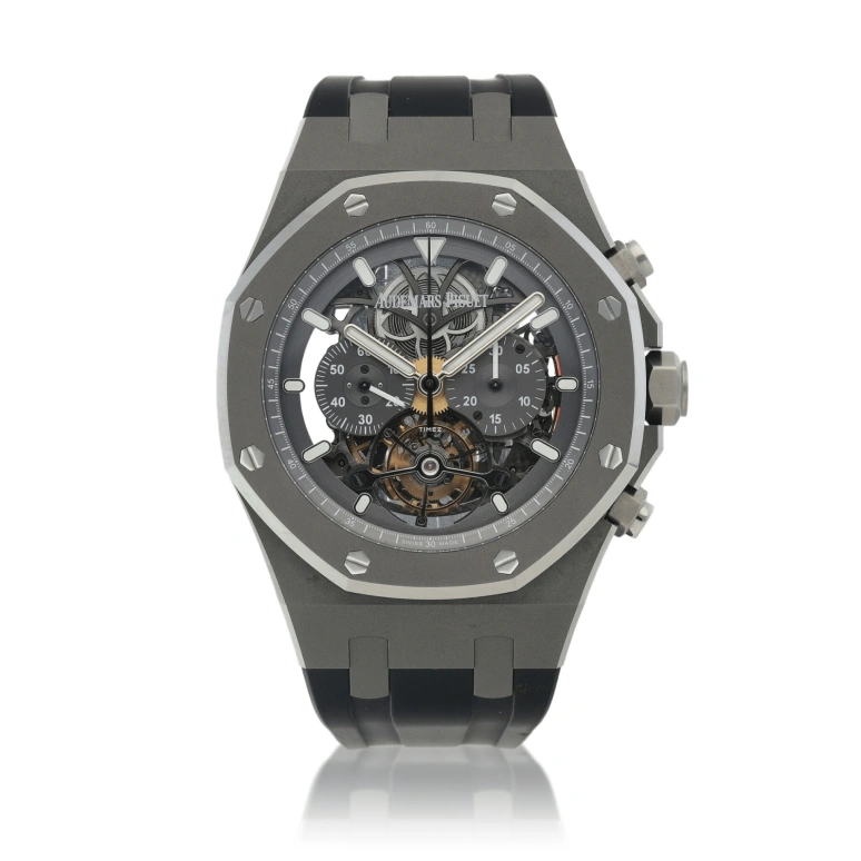 Audemars Piguet,Royal Oak 44mm,44mm,Titanium,Skeleton,Stone Gray,Handwound,Chronograph,Tourbillon,26347TI,26347TI.GG.D004CA.02