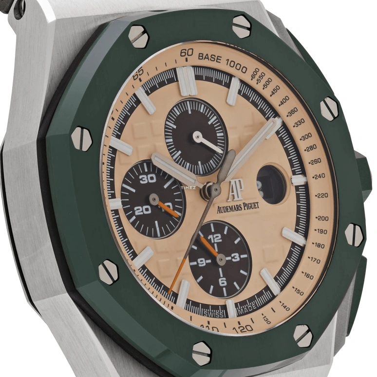 Audemars Piguet,Royal Oak Offshore 44mm,44mm,Stainless Steel,Beige,Yellow,Automatic,Chronograph,Day,26400SO,26400SO.OO.A052CA.01