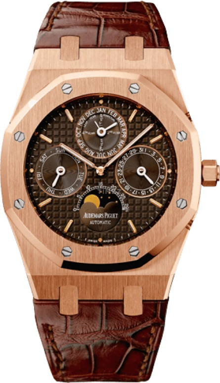 Audemars Piguet,Royal Oak 39mm,39mm,Pink Gold,Brown,Automatic,Moonphase,Perpetual Calendar,Leap Year,Month,40hours,In-house Caliber,26252OR,26252OR.OO.D092CR.01