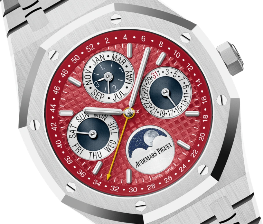 Audemars Piguet,Royal Oak 41mm,41mm,White Gold,Red,Automatic,Moonphase,Perpetual Calendar,Month,Date,40hours,In-house Caliber,26607BC,26607BC.OO.1220BC.01