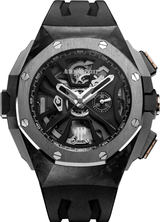 Audemars Piguet,Royal Oak Concept 44mm,44mm,Forged Carbon,Skeleton,Black,Handwound,Chronograph,Rattrapante,26221FT,26221FT.OO.D002CA.01