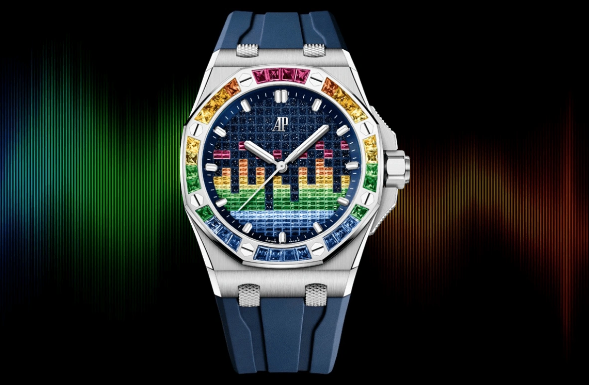 Audemars Piguet,Royal Oak Offshore 43mm,43mm,White Gold,Multi-Color,Orange,Blue,Green,Automatic,70hours,In-house Caliber,Anton Zaslavski,John Mayer,Zedd,15601BC,15601BC.YY.D343CA.01