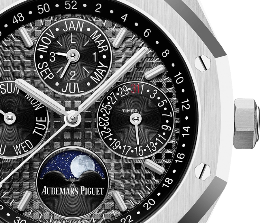 Audemars Piguet,Royal Oak 41mm,41mm,White Gold,Black,Automatic,Moonphase,Perpetual Calendar,Leap Year,Month,Sapphire,Crystal Glass,Octagon,26607BC,26607BC.OO.1220BC.02