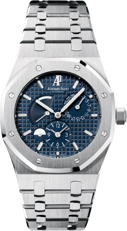 Audemars Piguet,Royal Oak 39mm,39mm,Stainless Steel,Blue,Automatic,Day,Power Reserve Indicator,Dule Time,Day / Night Indication,38hours,In-house Caliber,26120ST,26120ST.OO.1220ST.02