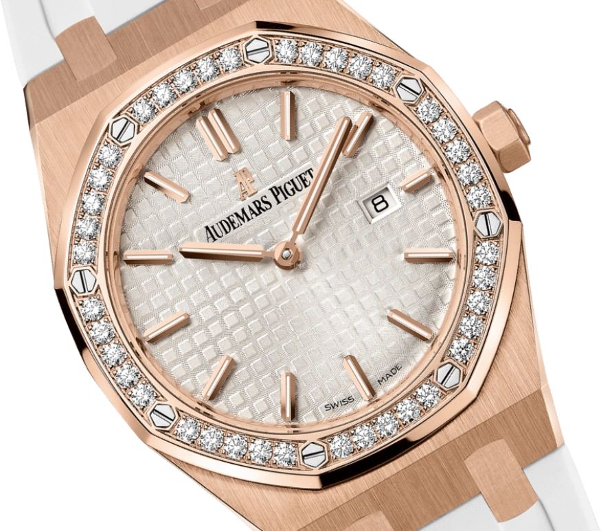 Audemars Piguet,Royal Oak 33mm,33mm,Pink Gold,Silver,White,Quartz,Day,In-house Caliber,67651OR,67651OR.ZZ.D010CA.01